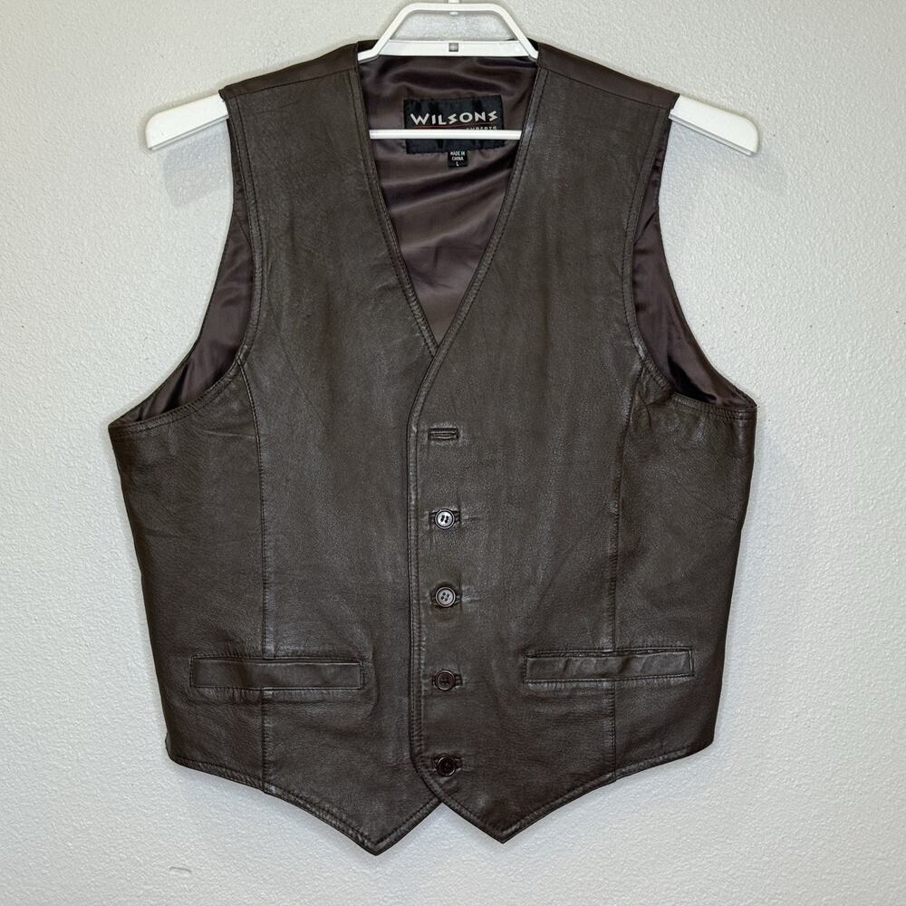 Vintage Wilsons Leather Western Vest Mens Size Large Dark Brown Cowboy‎ Rodeo